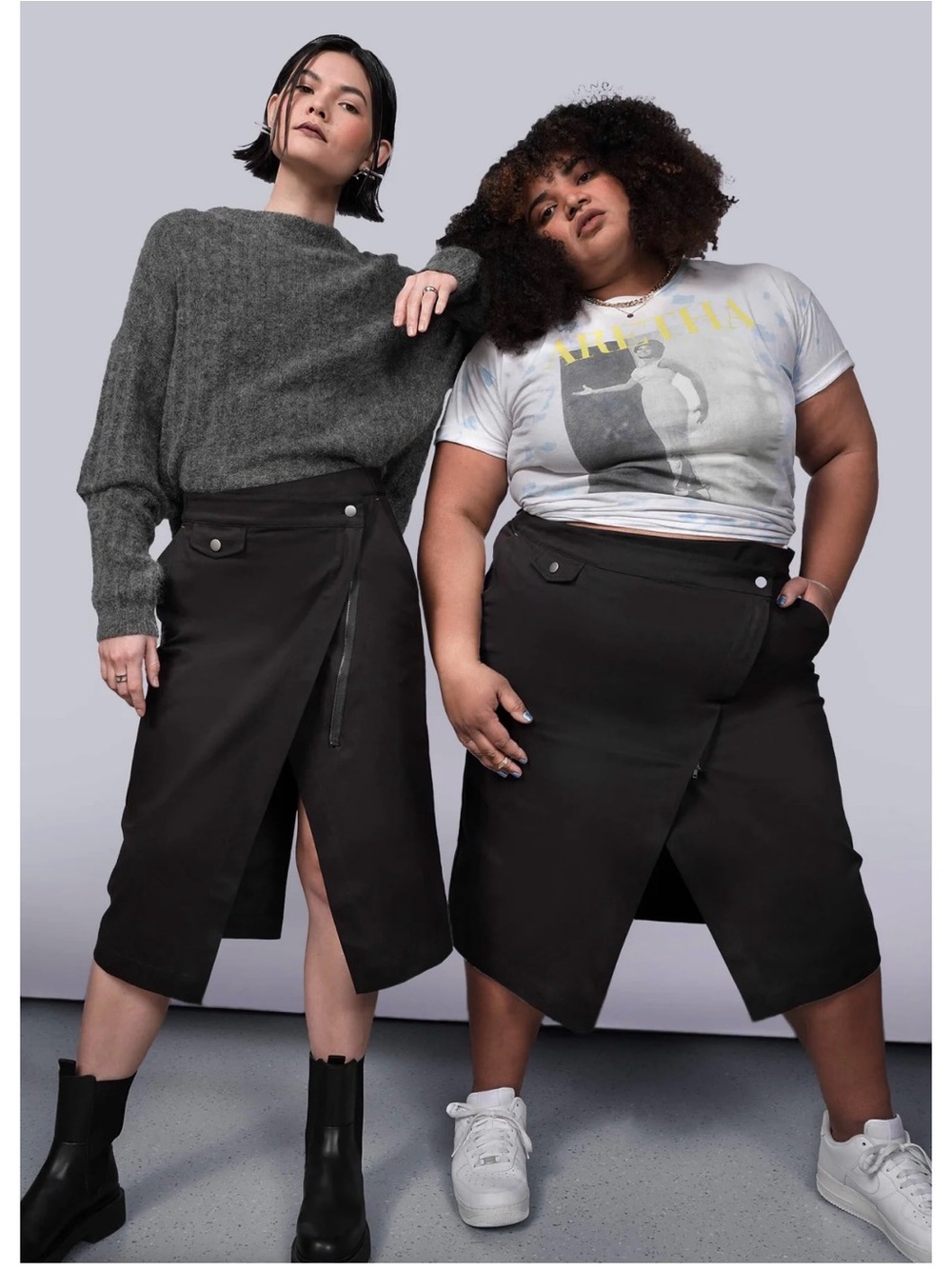 Wildfang Black Wrap-Front Midi Skirt